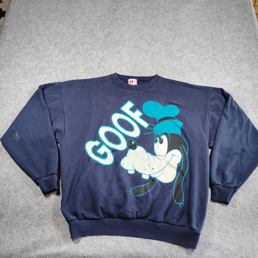 Vintage Disney Designs Goofy Sweatshirt‎ Navy Blue 90s Made in USA OSFA